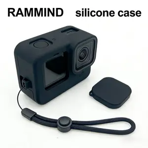 Rammind Silicone Case for Gopro Hero 12 11 10 9, Tempered Glass Screen Protector, Protective Film Lens Cap Cover for Go Pro 13