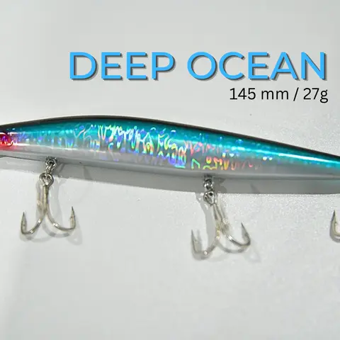 Deep Ocean. Ideal Lures for Barracuda and Jack Fishing 145 mm, 27 g sinking model with an internal piston system.