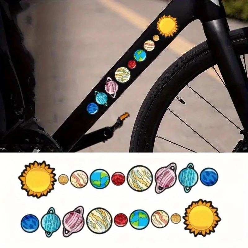 Motorcycle Stickers, Helmet Decorative Stickers - Solar System Planet Riding Frame Tube Girder Bike Stickers with Space, Earth