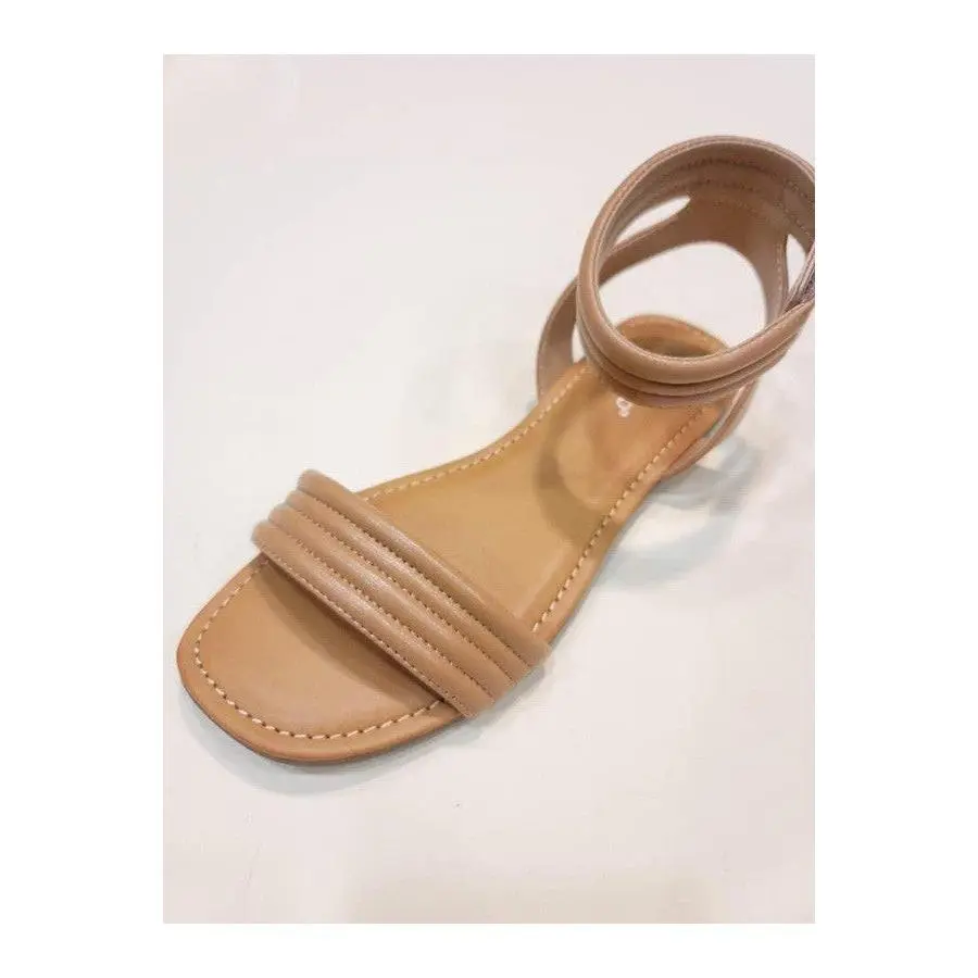 Open Toe Ankle Strap Casual Sandals - Tan