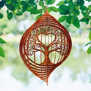 1pc WDKOOMEE Rustic Rotatable Tree of Life Weathervane - Heart-Shaped Metal Wind Direction Indicator for Outdoor, Patio Use
