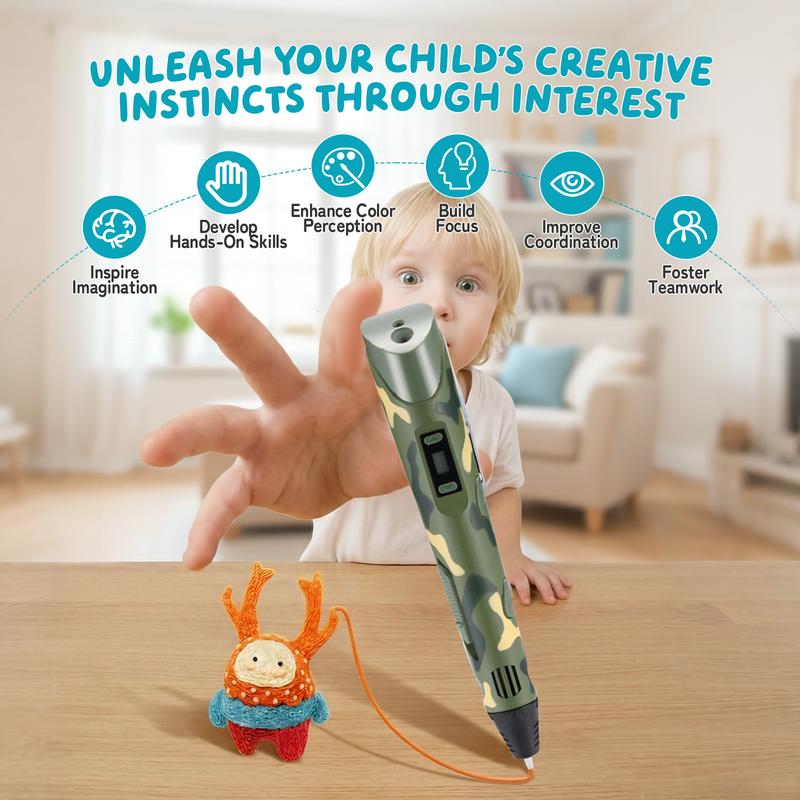 New 3D Printing Pen Set, 3D Pen with LCD Display and PLA Filament, Creative DIY New Years Gift for Kids and Children