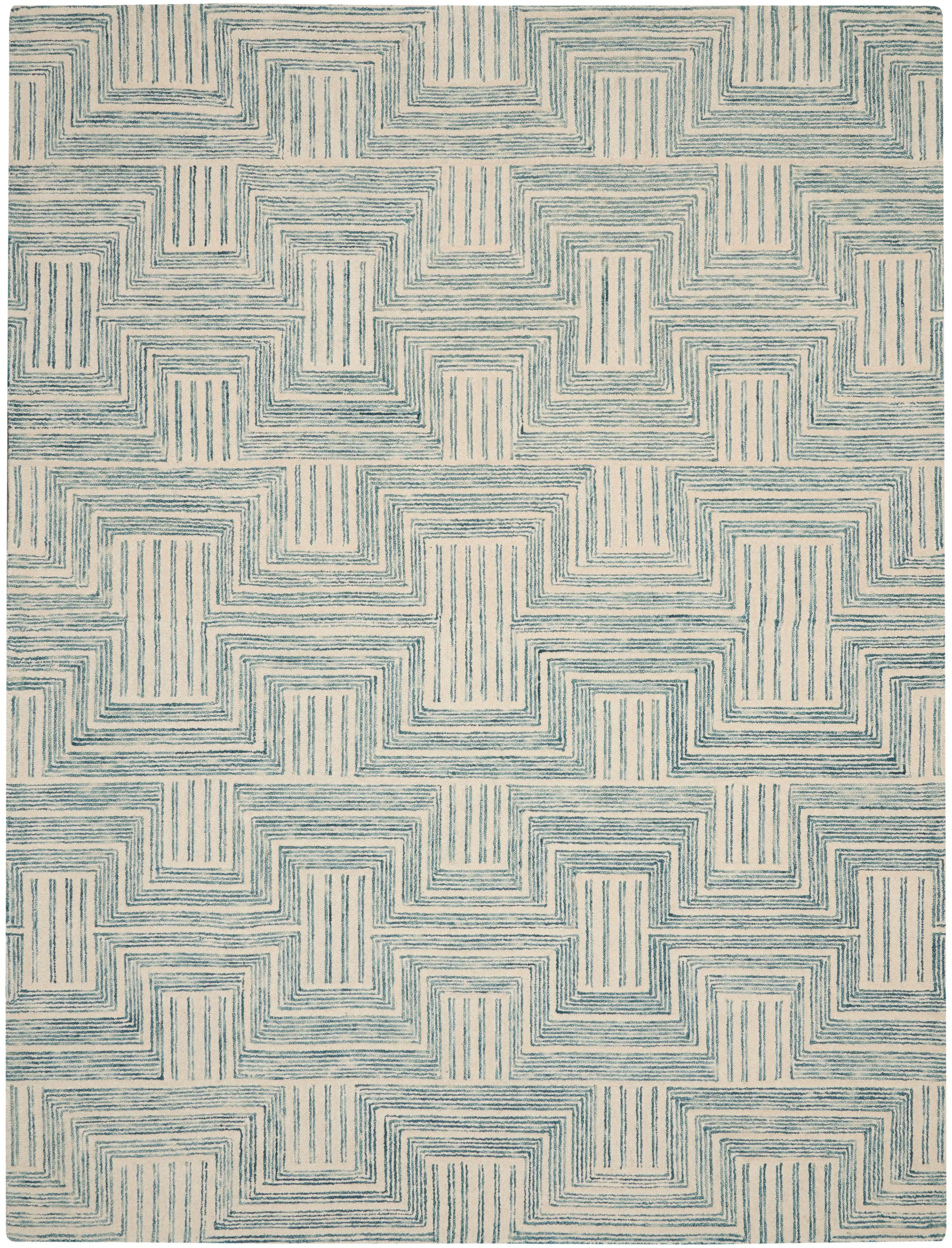 Nourison Home Interlock ITL06 Ivory Turquoise Contemporary Tufted Rug