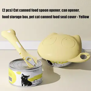 Silicone Jar Lid + Pet Spoon, Leak-Proof Flexible Silicone Cat Jar Lid, Reusable Pet Feeding Accessories, Universal Cat Dish, Travel Meal Control