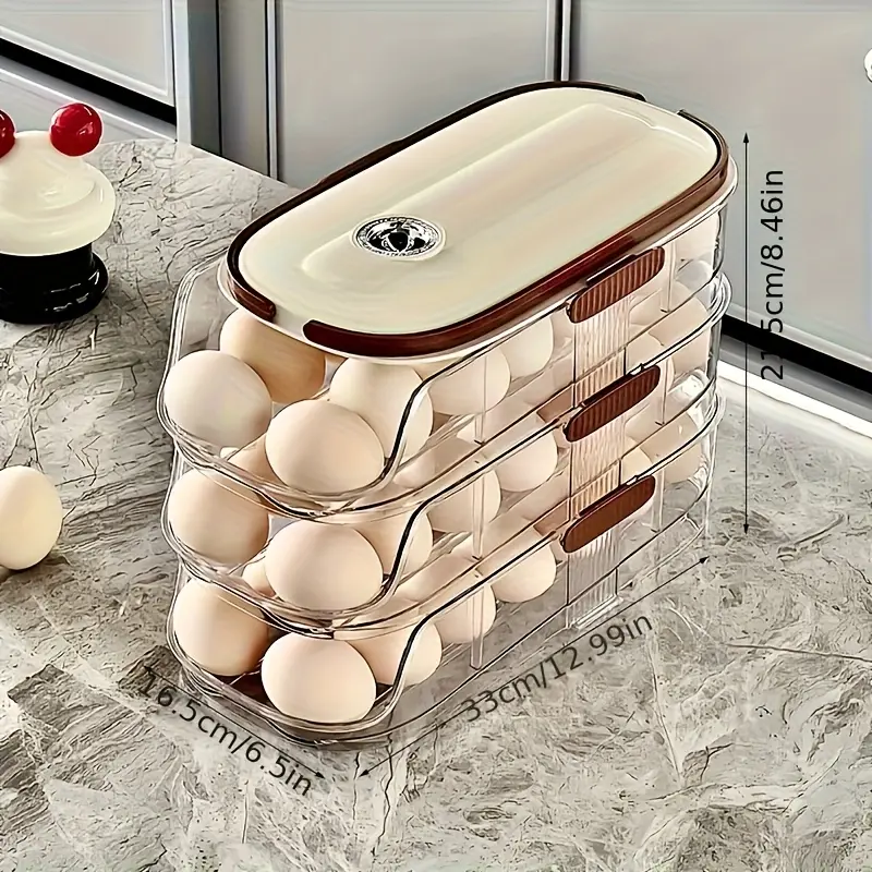 Automatic Rolling Egg Dispensers for Refrigerator, Auto Rolling Fridge Egg Organizer With Date Tracker, Home Egg Container With Lid and Handle for Refrigerator Organization, Slim Countertop, Fridge Kitchen Space Saving Container, Dispenser
