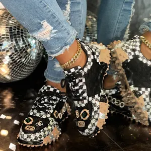 Women'S Chunky Platform Sneakers - Lace-Up Low-Top Shoes with Cushioned Insole & Non-Slip Rubber Sole, Black/White/Gray/Beige/ Training Trainer