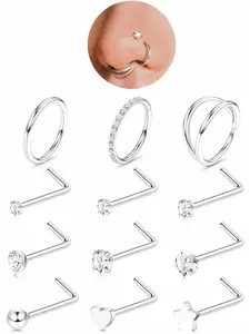 18G Nose Rings Hoops Hypoallergenic Surgical Steel L-Shape Nose Stud Double Nose Piercing Jewellery Gold Silver Nose Studs for Women, Helix Tragus Hoop Piercing Jewelry, Helix Pierced Ring, Pack of 12 Pieces