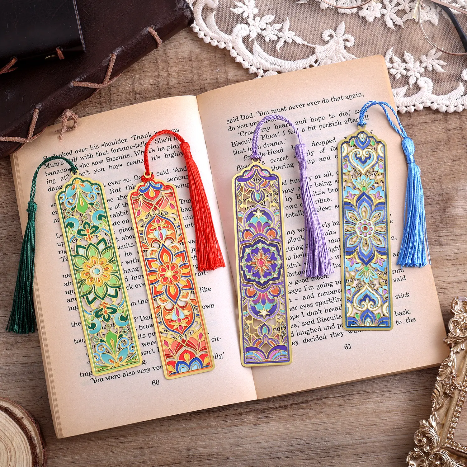4 PCS Metal Bookmarks with Tassel, Golden Hollow Flower Bookmark Vintage Floral Mandala Theme Bookmark for Book Lovers Writers Readers Teachers Students Men and Women Adults Unique Birthday Holiday Gifts. book accessories for home& office,&school