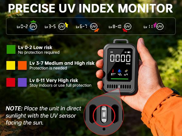 4-in-1 Portable Carbon Monoxide Detector, Audible & Visual Alerts, Magnetic Lanyard, LED Light, 220H Standby, Black