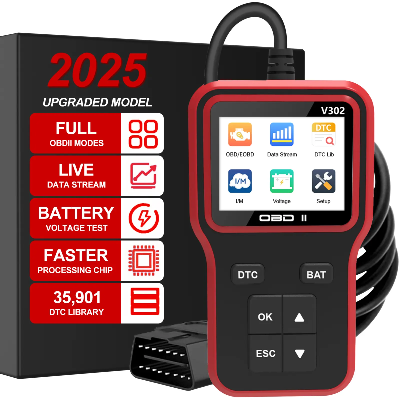 Automotive Scan Tool 2026 OBD2 Diagnostic Scanner - 1996+ Vehicle Code Reader, Check Engine Light Monitor, Error Code Read/Clear, Emissions Readiness Check, Battery Tester, Live Data for Mechanics