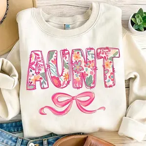 Retro Floral Auntie Pink Coquette Bow Sweater, Aunt Foodles Flowers Tee, Preppy Nephew's Aunt Gift, Mothers Day Gift