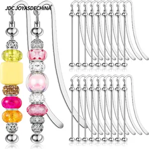 20 Pcs Beadable Bookmarks DIY Metal Blank Bar Bookmark Silver for Beads Modern Beaded Bookmark Craft Jewelry Pendant Charm Gift for Book Lovers Office Supplies