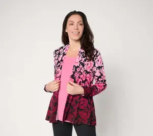 Susan Graver Regular Printed Liquid Knit Cardigan and Tank Set