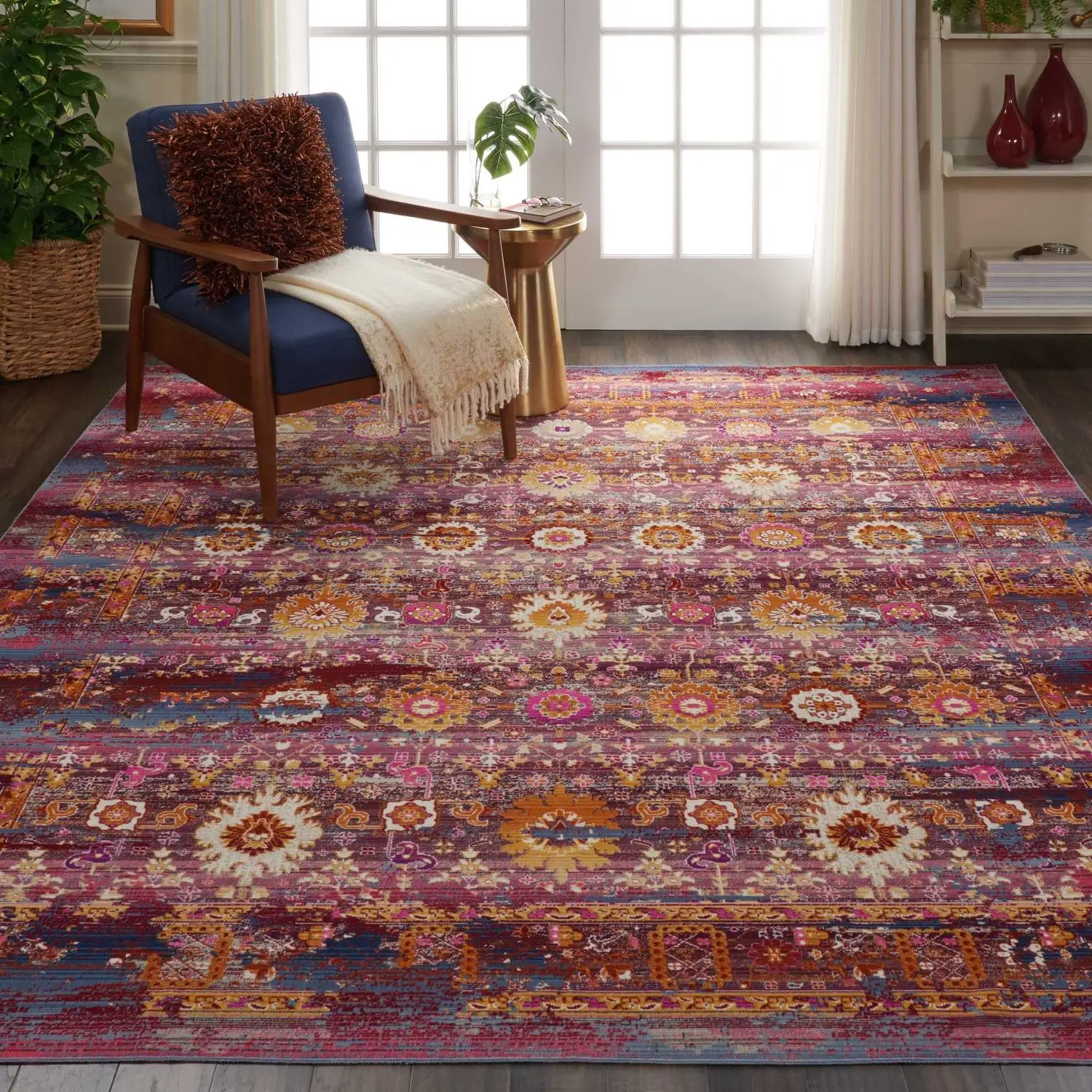 Nourison Vintage Kashan Distressed Oushak-Inspired Low-Cut Pile Boho Persian Rug - Traditional Art Design, Multi-Size, for Indoor Areas, Bedroom/Living Room