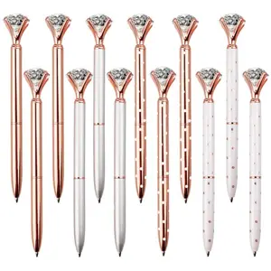 12PCS Diamond Pens Bling Diamond Gem Pen Décor Gifts for Women Bridesmaid Coworkers Bulk Crystal Metal Ballpoint Pens Black Ink