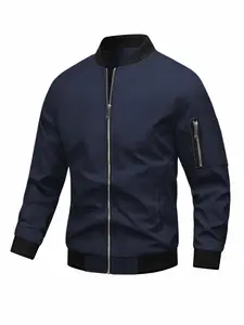 Men's Spring & Fall Jacket Coats, Casual Style, Comfortable Fit, Long Sleeve, Fitted Design, Single Piece, Plain Pattern