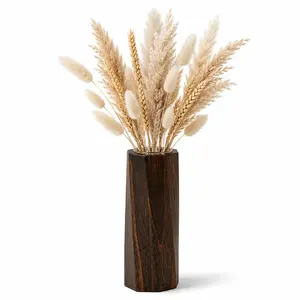 Solid Wood Vase with Glass Insert - Waterproof Wooden Vase for Fresh Flowers, Dried Flowers - Rustic Farmhouse Boho Home Decor Table Centerpiece Gift