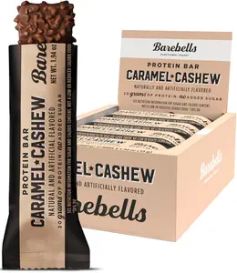 Barebells Protein Bars Caramel Cashew with 1g of Total Sugars - 12 Count, 1.9oz Bars - Snacks with 20g of High Protein - On The Go Protein Snack & Breakfast Bars