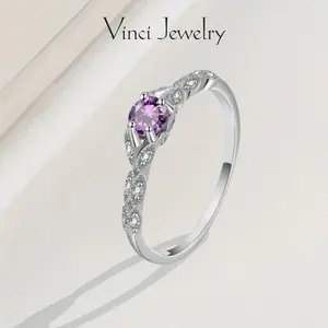 925 Sterling Silver 1.53 Cttw Purple Amethyst White Synthetic Sapphire and Synthetic Moissanite Engagement Ring For Women