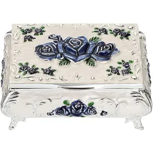 Vintage Metal Jewelry Box Small Treasure Chest Case Trinket Organizer Earrings Necklace Bracelet Storage Box Ring Box Holder Keepsake Box for WomenGift