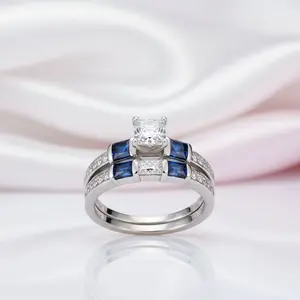 1.24 Ct Princess Cut Clear & Blue Diamond Option Ring