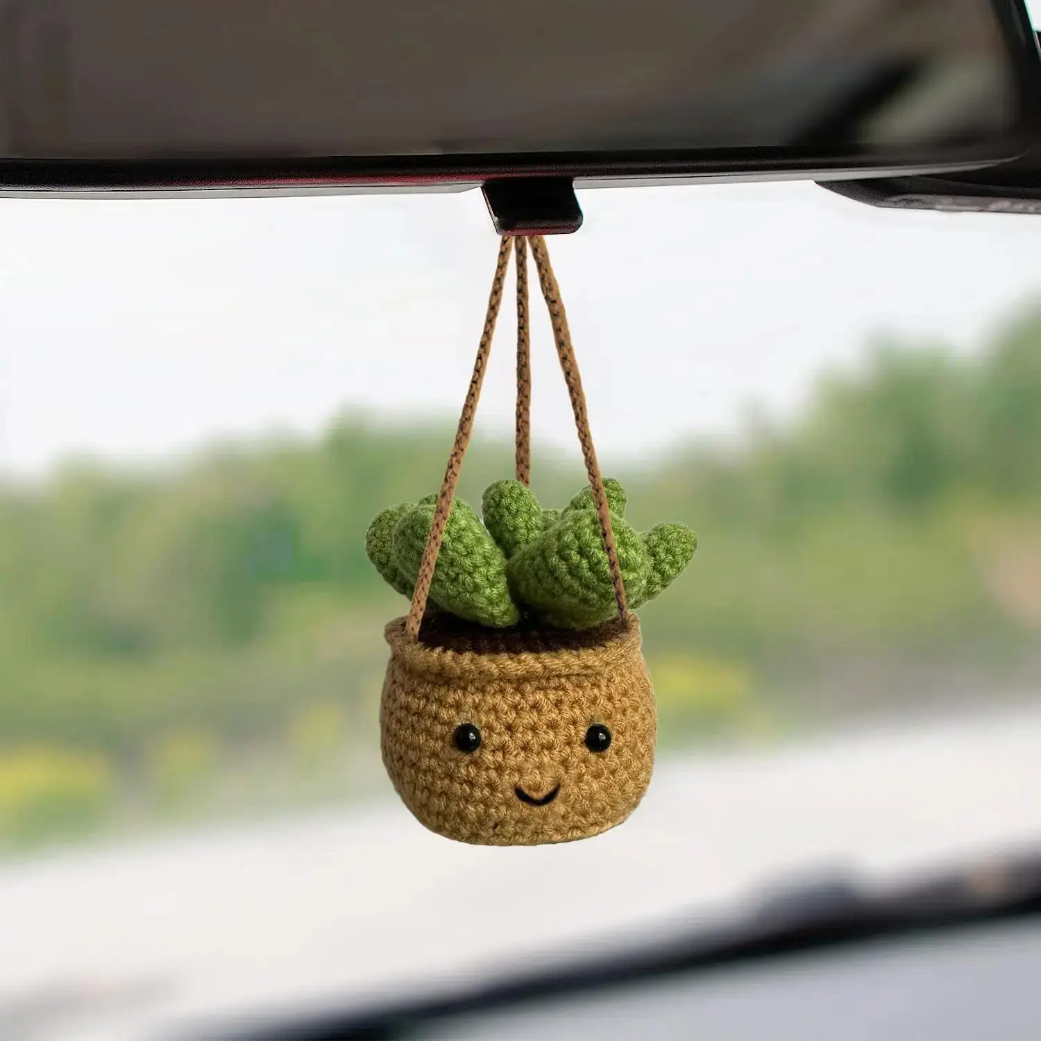 Cute Cartoon Potted Plant Hanging Decoration, Car Interior Rearview Mirror Hanging Ornament, Car Decoration Accessories