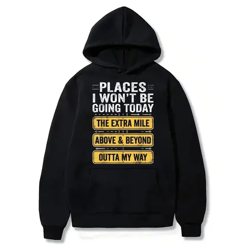 Men's Funny "Places I Won't Be Going Today" T-Shirt - Humorous Slogan Print, Soft Breathable Round Neck Short Sleeve Tee Suitable for Casual Wear