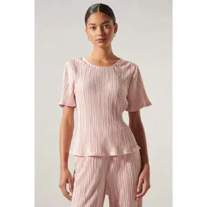 Sarafina Short Sleeve Satin Plisse Top