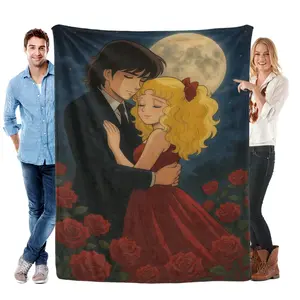Candy Candy Cartoon Anime Pattern  Flannel Blanket  Soft Warm All-Season Throw with Romantic Moonlit Roses Design Vibrant Digital Print for Bed Sofa Camping Travel Halloween Gift  Home Decor Candy Blanket Plush Fabric Cozy Comfort Seekers