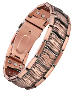 Feraco Men's copper bracelet, 3 times stronger, with 3800 gauss magnets inside, high-quality clasp, durable copper jewelry, full of vitality, men's gift, long-lasting and durable, fashionable and elegant