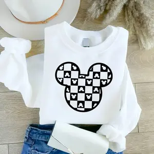 Checkered Mickey Crewneck Sweatshirt , S-5Xl Sand , Mickey Head Shirt, Gift Family Shirts, wompwompshirts