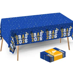 Tablecloths (4-Pack) - 54x108" Class of 2026 Commencement Party Disposable Plastic Table Covers for 8-Ft Tables |   Graduation Party Decorations & Supplies with 2026 Blue