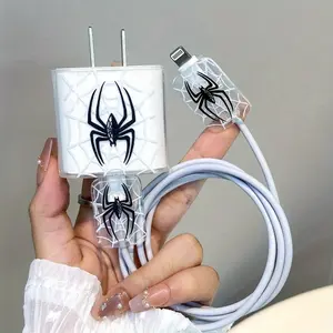 Durable TPU 3pcs/set Spider Pattern Charger & Cable Protector Set for IPhone 20W Adapter - Port Protection, Ideal Gift, No Battery