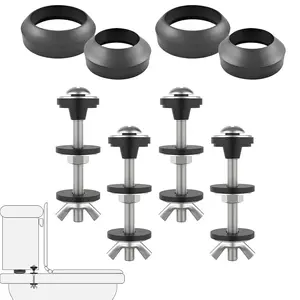 4 Pcs Universal Toilet Tank to Bowl Gaskets Kit, Stainless Steel Toilet Tank Bolts & 2 Kind Gasket, Fits 2-Inch and 3-Inch Seals for Toilets Mounting Repair and Flush Valve Opening