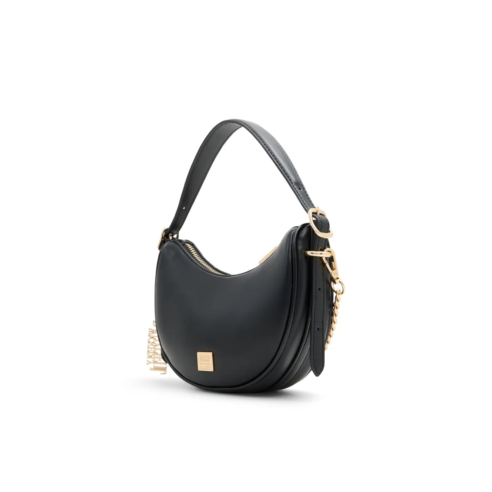 Wicked x ALDO Goodnews Black Crescent Handbag with Gold Appliques