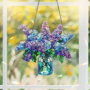 Lilac Bouquet Hologram Window Hanging: Shimmering Acrylic Suncatcher