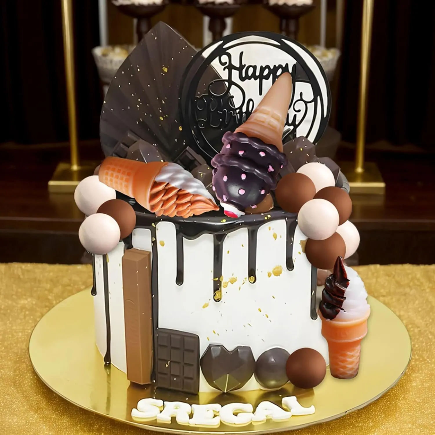 Chocolate Ice Cream Cake Topper Candy Cake Toppers Candyland Cake Topper with Ice Cream for Sweet Theme Birthday Baby Shower Bridal Shower Party Supplies