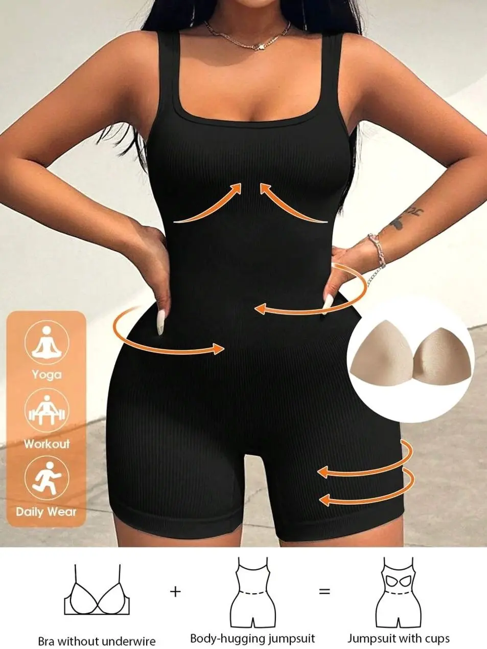 Seamless Knit Sports Jumpsuit, Solid Color Tight Romper for Outdoor Exercise and Yoga