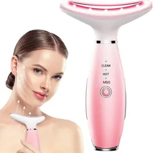 3-In-1 LED Facial and Neck Massage Device, Skin Tightening, Pore Minimization, Rechargeable, Heat Therapy, Vibration