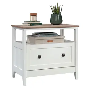 August Hill Lateral File Cabinet Modern White Finish with Wood-Tone Accents Large Full-Extension Drawer Secure Locking Mechanism for Organized Storage