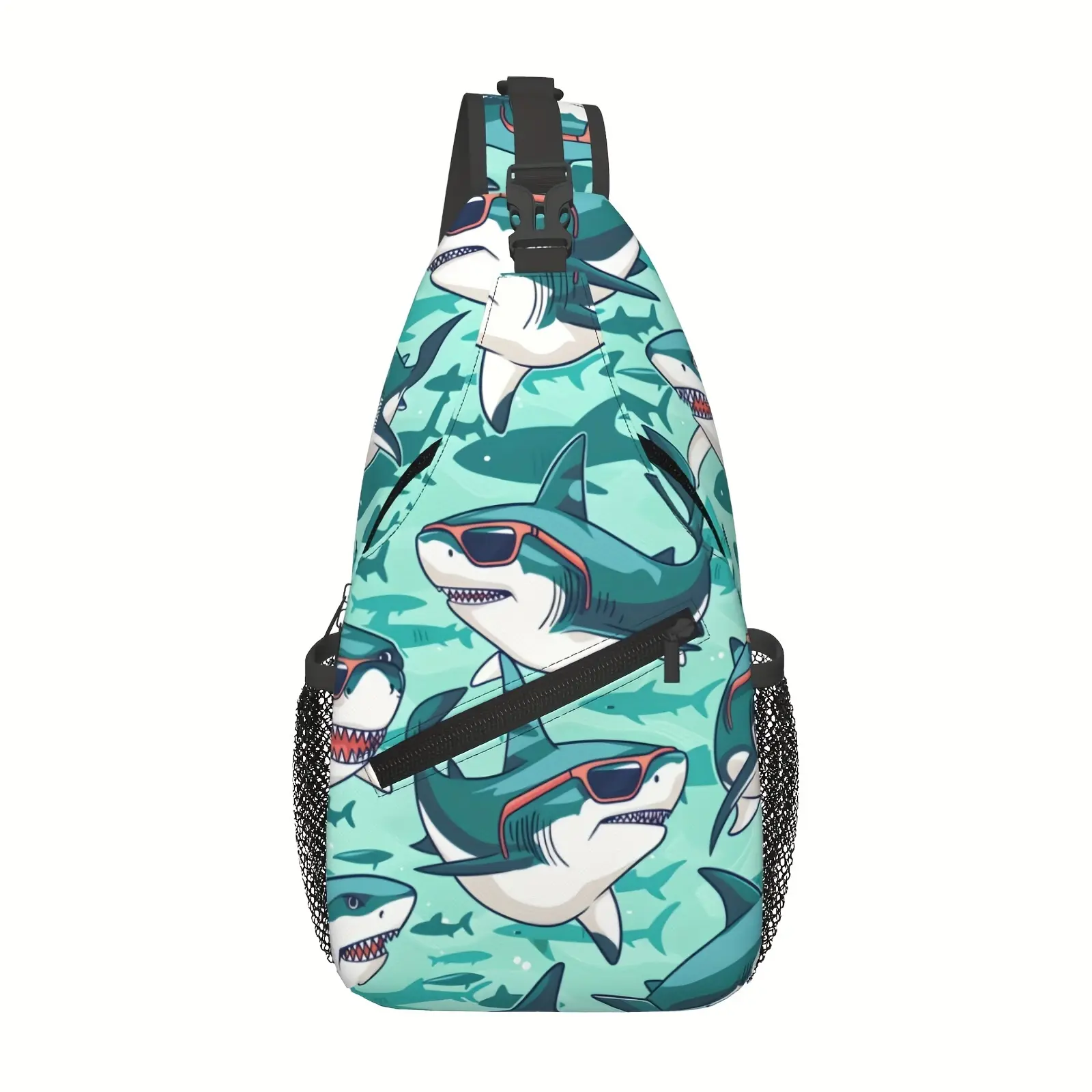 [Made in US] Crossbody Chest Bag Hiking Backpack Cartoon Style Shark Wearing Fashion Glasses Shoulder Bag Folding Large Capacity Fashion Durable Can Be Used for Shopping, Work, Leisure Travel Beach Bag Fishing Backpack sling