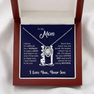 Meaningful "To My Mom" Love Knot Necklace | Mother's Day & Birthday Gift from Son | LED Box Message Card Jewelry