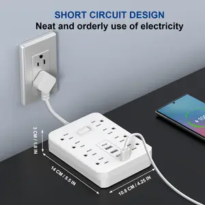 Surge Protector Power Strip with 8 Outlets 3 USB Ports 1 Type-C Multi Outlet Extensions Wall Chargers Compact White Travel Strip Essential for Home Office and On-the-Go Power Needs