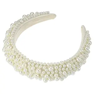 Unique Bargains Faux Pearls Padded Headband, Sponge Wide Brim Headband, Women's Hairband