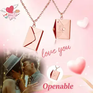 Orphic Stainless Steel Openable Envelope Pendant Necklace, Customizable with Photo & Love You Card, Ideal for Women & Special Occasions