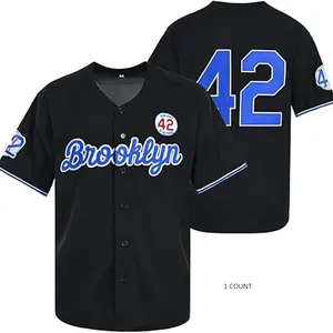 Madjus Men's Black Legend 42 Button Down Jersey Blue White 90s Hip Hop Baseball Jersey Stitched Trendy Casual Breathable Gift baseball jersey