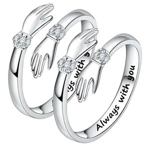 2pcs Always With You Hug Ring For Women Teen Adjustable Promise Birthday Gift Christmas