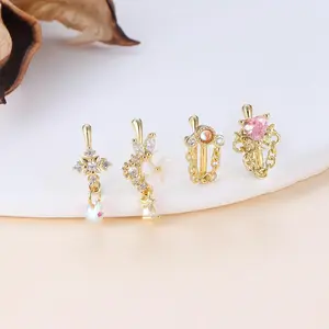 Florideco Tropical Glam Fake Nose Ring Breezy Summer Hoop Clip-On  CZ Dangle Non-Piercing Nose Ring for Women & Men, Cartilage & Tragus Jewelry