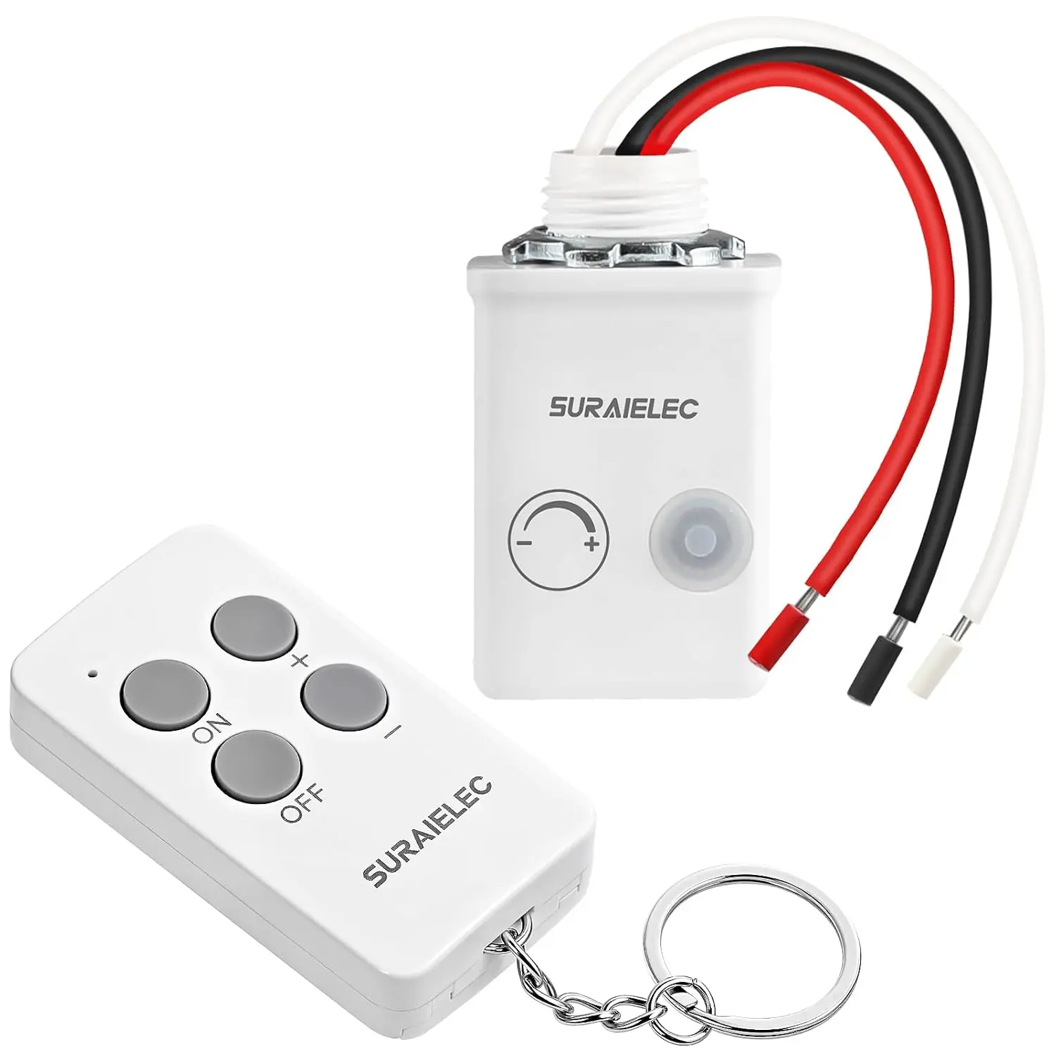 Suraielec Indoor Flicker-Free On-Off+Dim Dimmer Switch Kit with Remote - 200W INC, 150W LED Compatibility, Wireless Remote & Receiver, Single Pole, Plug-and-Play, No Wiring, 200FT RF Range, Ideal for Seniors, Ceiling/Pendant Lights