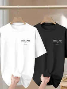 Men's Milano Series Short Sleeve Casual T-Shirt Set, Summer Fashion Outdoor Travel Wear, 2 Piece Pack, Fitted Letter Print